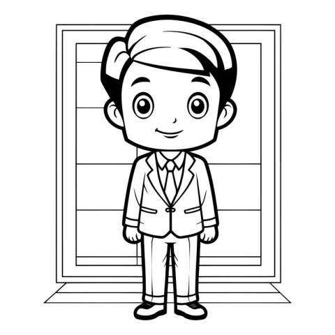 Black and White Cartoon Illustration of School Boy Student Chara