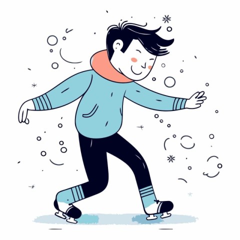 Cute boy skating on ice. Winter sport.