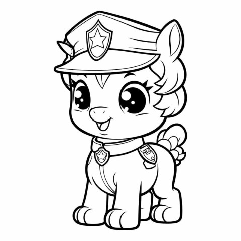 Coloring book for children: Cute cartoon police dog (policeman)