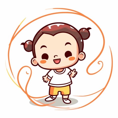 Cute little girl cartoon character vector illustration. Cute lit