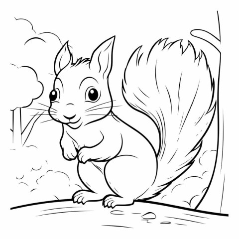 Black and White Cartoon Illustration of Squirrel Animal for Colo