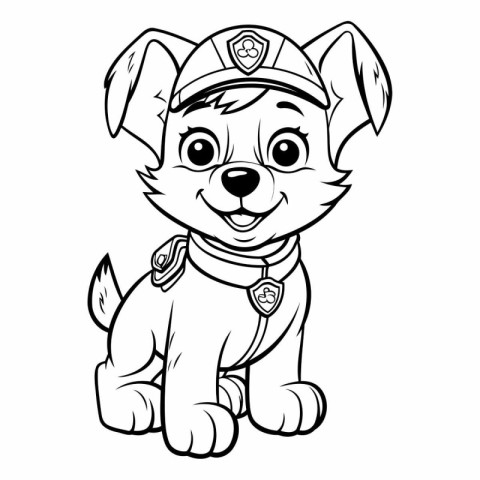 Black and White Cartoon Illustration of Cute Puppy Sailor Charac