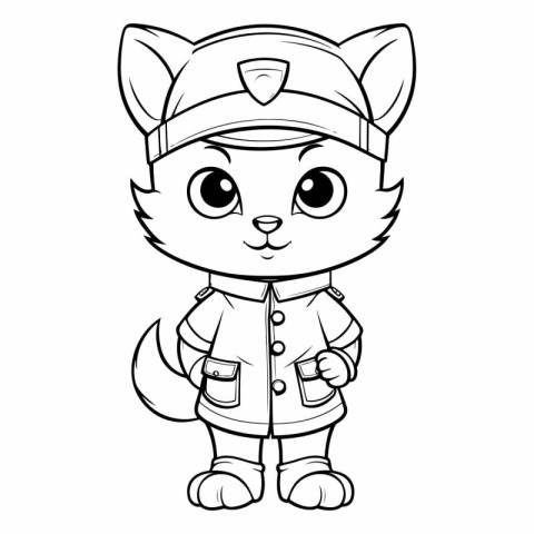 Black and White Cartoon Illustration of Cute Fox Comic Animal Ch