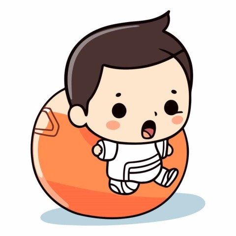 Cute little baby boy running on inflatable ball vector illustrat