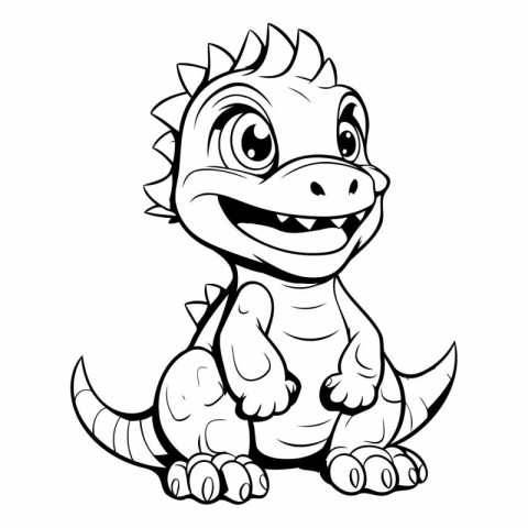 Cute Dinosaur - Black and White Cartoon Illustration. Isolated O