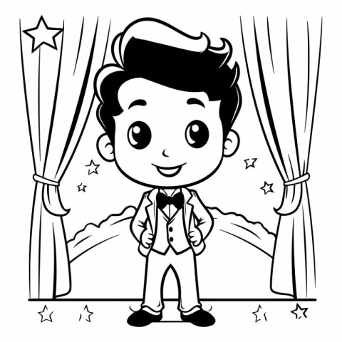 Cinema boy cartoon with curtain and seats vector illustration gr