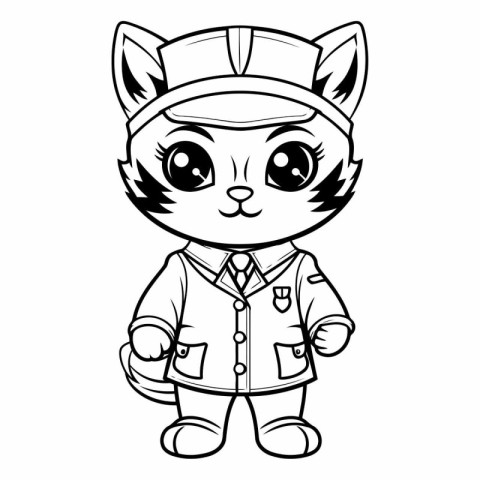 Black and White Cartoon Illustration of Cute Fox Comic Animal Ch