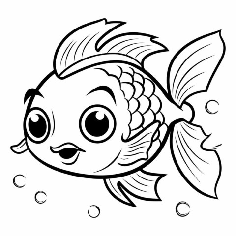 Black and White Cartoon Illustration of Cute Fish Animal Charact