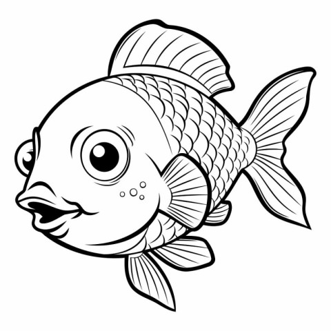 Black and White Cartoon Illustration of Cute Fish Animal Charact