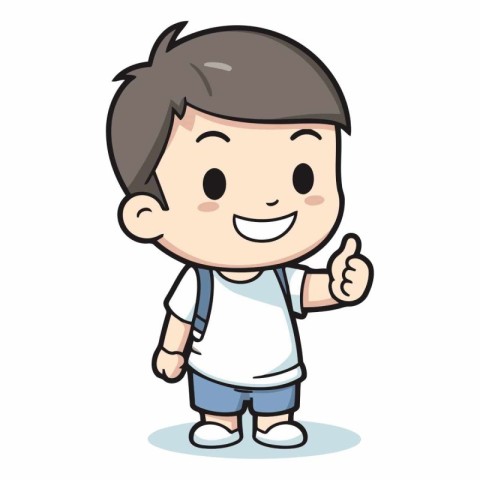 Thumbs up cute little boy character vector illustration. Cartoon