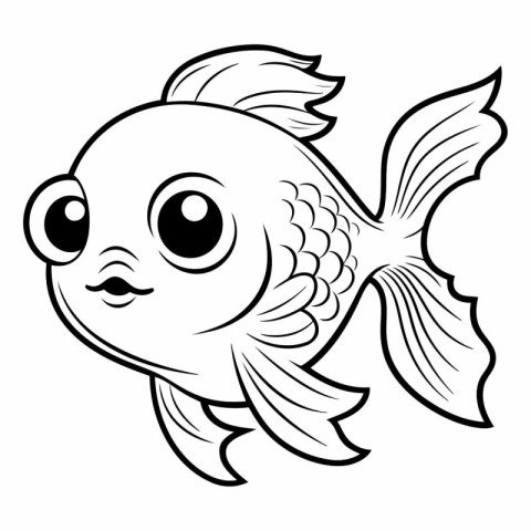 Black and White Cartoon Illustration of Cute Fish Animal Charact