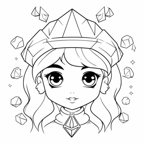 Princess coloring page of cute girl in princess crown.