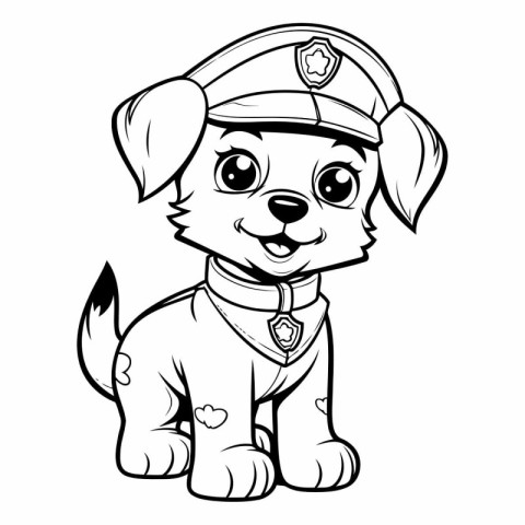 Black and White Cartoon Illustration of Cute Puppy Police Dog Co