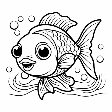 Black and White Cartoon Illustration of Cute Fish Character Colo