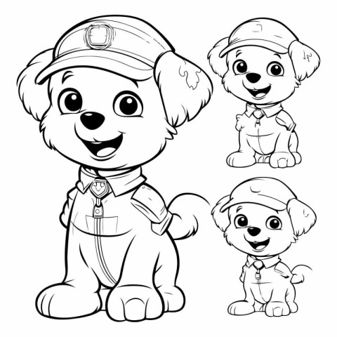 Outlined Cute Puppy Cartoon Mascot Characters - Coloring Book