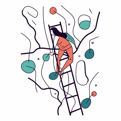 Vector illustration of a woman climbing the ladder to the top of