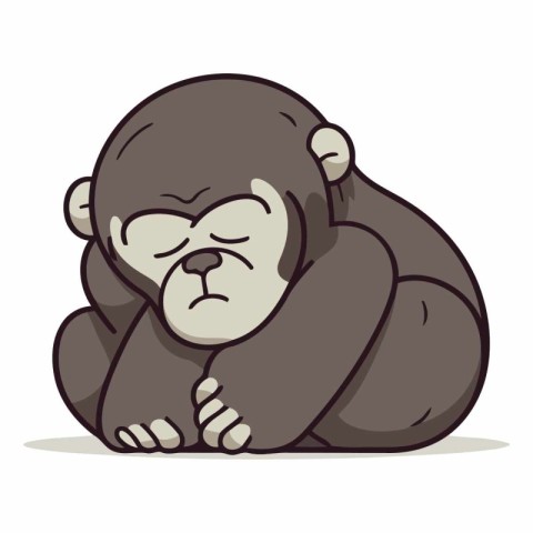 Gorilla Crying - Cartoon Vector Illustration Isolated on White B