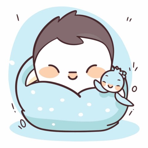 Illustration of a Cute Baby Boy Sleeping in a Mattress