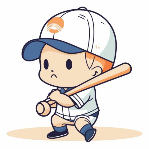 Baseball player with baseball bat and ball in a cartoon style.