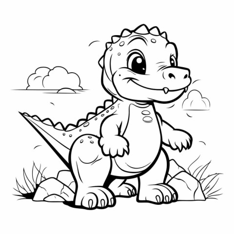 Coloring Page Outline Of Cute Dinosaur Cartoon Character Vector