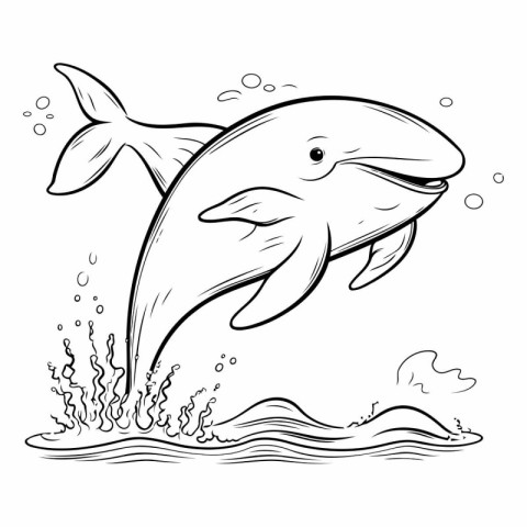 Whale jumping out of the water for coloring book.