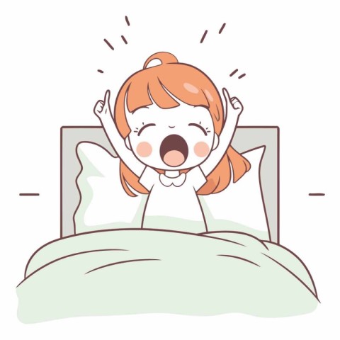 illustration of a girl yawning in bed.