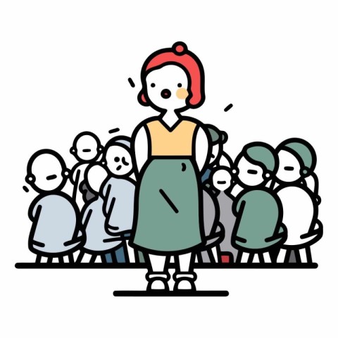 Illustration of a woman in a crowd of people on a white backgrou