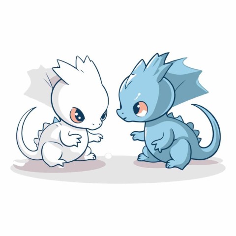 Cute blue dragon couple. Cartoon vector illustration isolated on