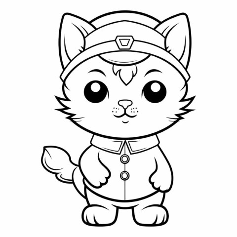 Black and White Cartoon Illustration of Cute Cat Sailor Characte