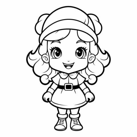 Black and White Cartoon Illustration of Cute Little Girl Charact