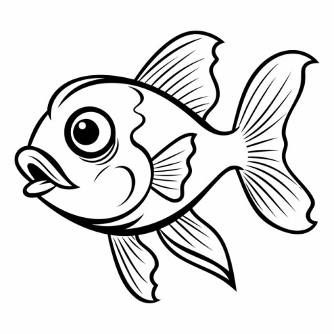 Black and White Cartoon Illustration of Cute Fish Animal Charact