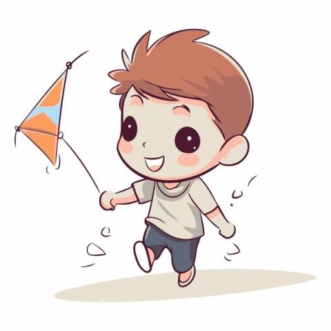 cute little boy playing kite cartoon vector illustration graphic