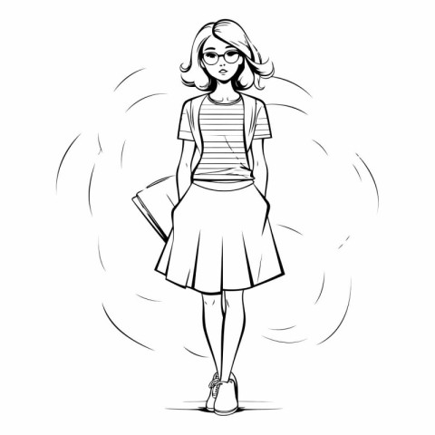 Fashion girl in sketch-style on white background.