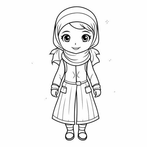 Coloring book for children: Cute cartoon girl in russian folk co