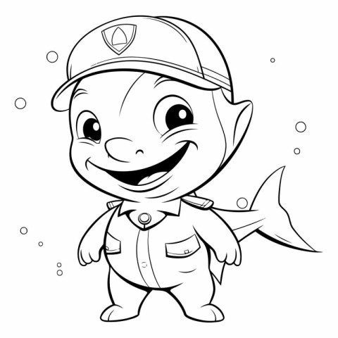 Illustration of a Cute Little Fish in a Marine Uniform Coloring