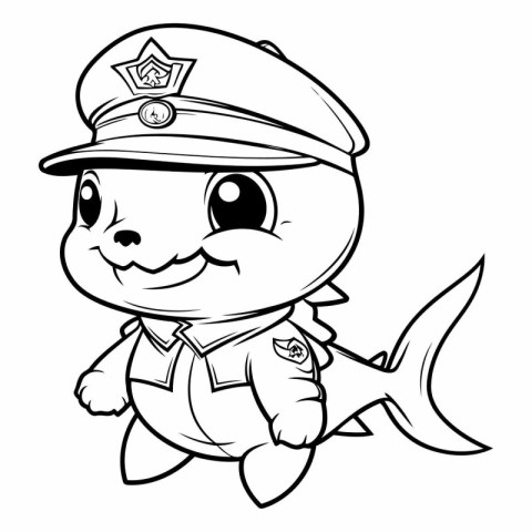 Cute Cartoon Fish Policeman Mascot Character Vector Illustration