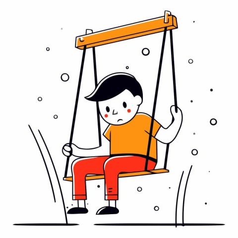 Boy swinging on a swing in flat cartoon style.