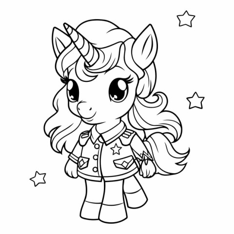 Black and White Cartoon Illustration of Cute Unicorn Fantasy Cha