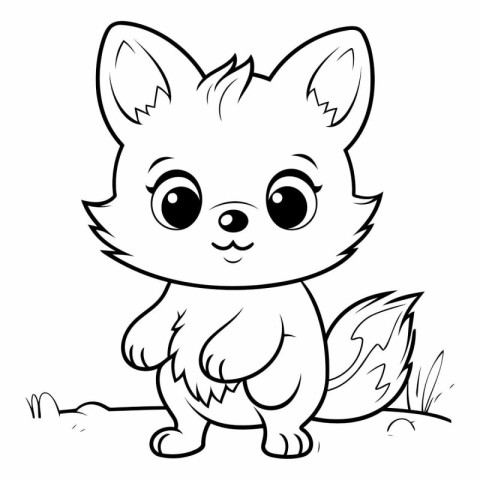 Black and White Cartoon Illustration of Cute Fox Animal Characte