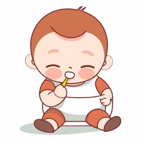 Cute Baby Boy Eating Dessert Vector Cartoon Illustration Graphic