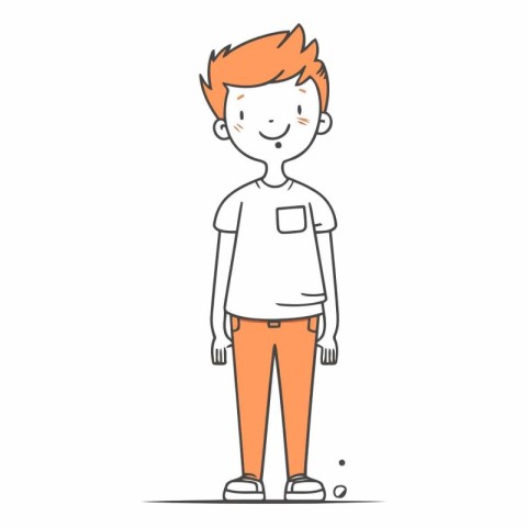 Vector illustration of a boy in a white t-shirt and orange pants