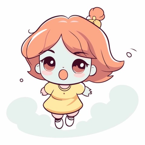 Illustration of a Cute Cartoon Girl Wearing a Yellow Dress