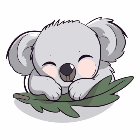 Cute cartoon koala sleeping on the leaf.