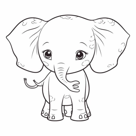 Cute Cartoon Elephant Coloring Page Isolated on White Background