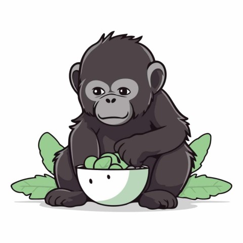 Gorilla with a bowl of mint leaves.