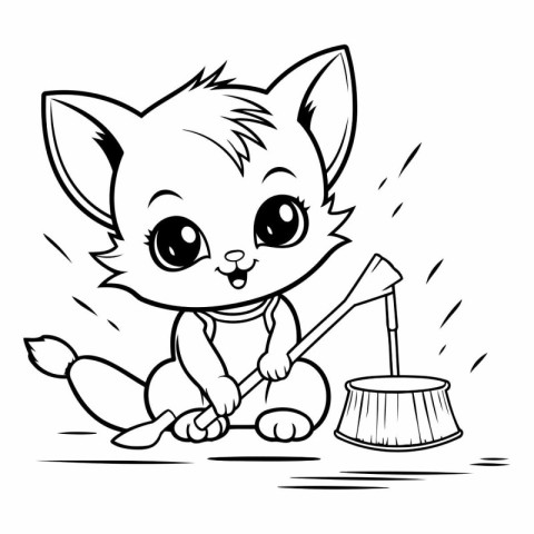 Black and White Cartoon Illustration of Cute Little Fox Animal C