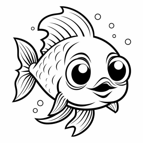 Black and White Cartoon Illustration of Cute Fish Animal Charact