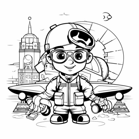 Cartoon astronaut boy. Coloring book for children.