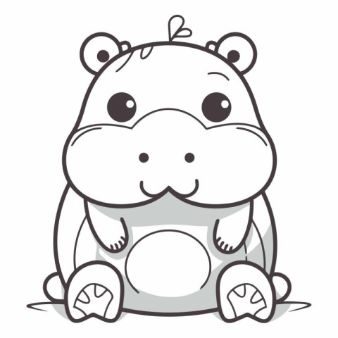 Cute hippopotamus sitting on white background.