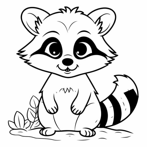 Black and White Cartoon Illustration of Cute Raccoon Animal Char